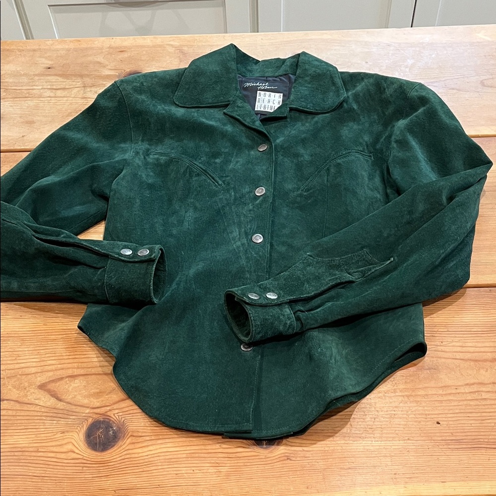 Michael Hoban Forest Green Suede Button Down Shirt Jacket
